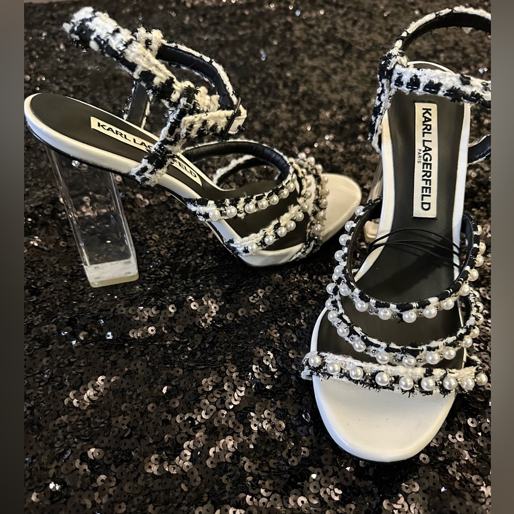 Karl Lagerfeld black and white with pearl detailed heels